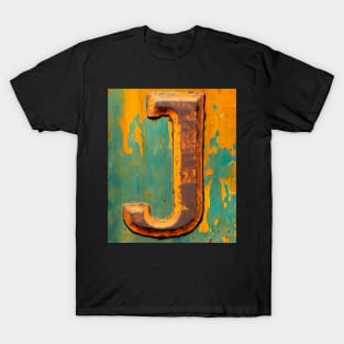 Rusty Letter J Antique Monogram Letter J Initial Alphabet T-Shirt